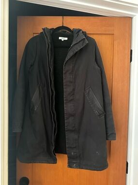 Black Utility Hooded Coat with Sherpa Lining - Unbranded